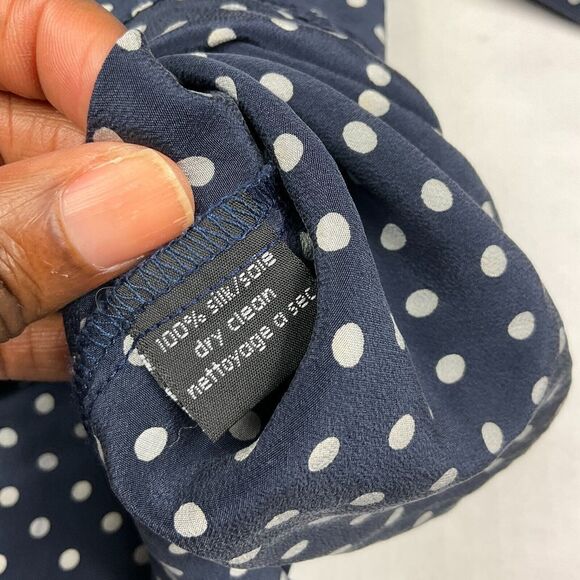 Rachel Mara Womens Silk Blouse Polka Dot Button Mandarin Collar Popover Shirt XS - Picture 6 of 10